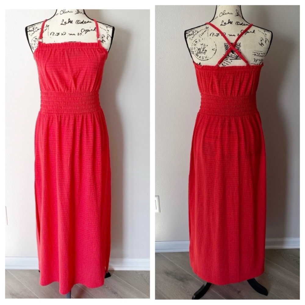 Michael Kors Maxi Dress Geranium Red Smocked Stretchy Adjustable Straps PS NWT